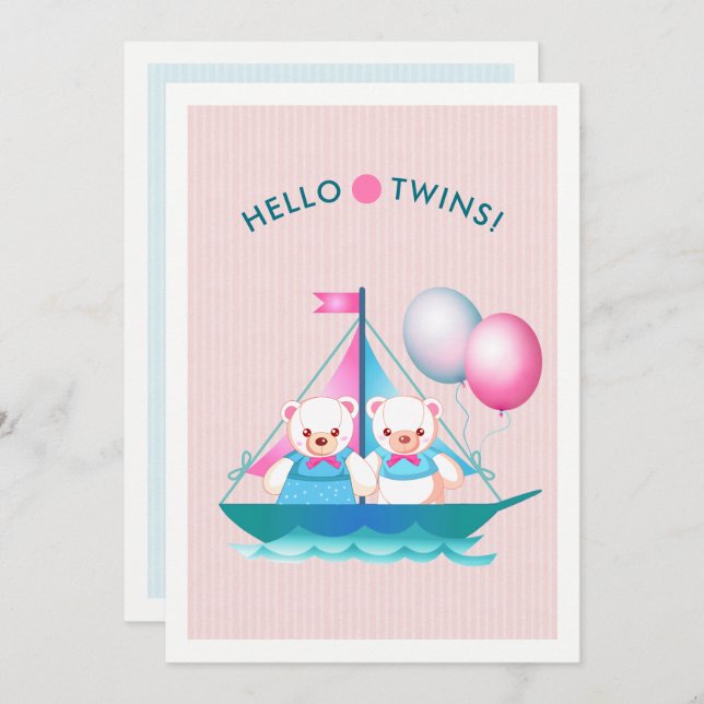 Convite Teddy Bears Twin Girl & Boy Invation (Frente/Verso)