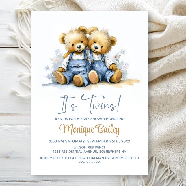 Convite Teddy Bears Twins Baby Shower (Criador carregado)