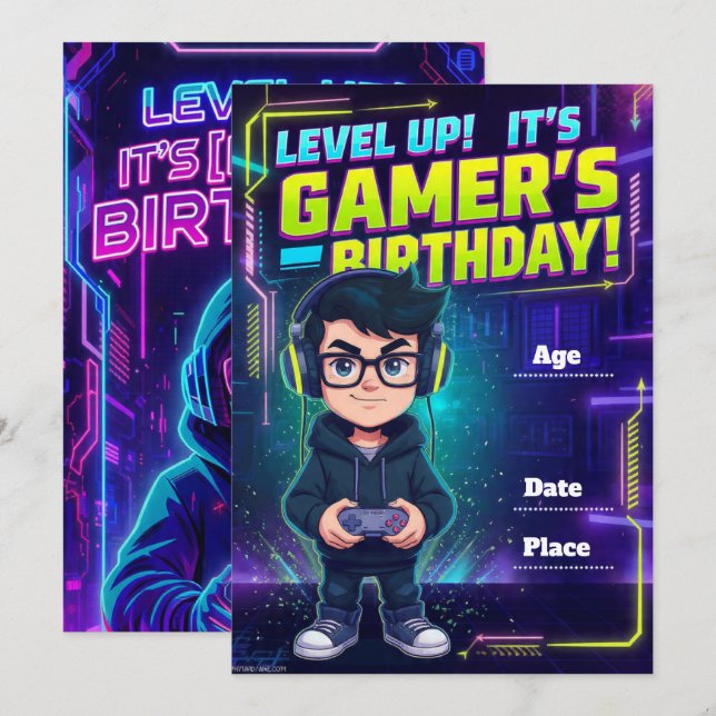 Convite Teen Gamer Birthday Invitation – Video Game Party  (Frente/Verso)