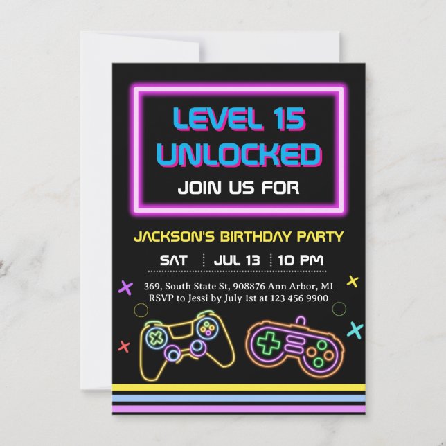 Convite Teen Gaming Gamer Boy Video Game Player (Frente)