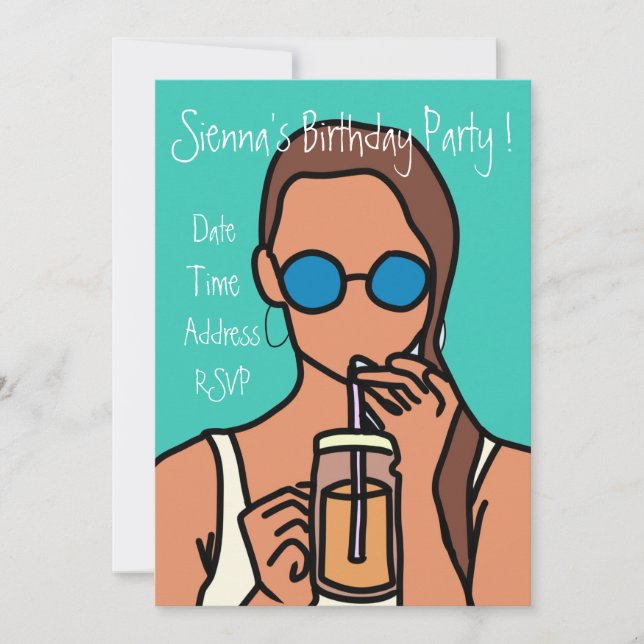 Convite Teen Girl bubble tea colorida festa de aniversário (Frente)