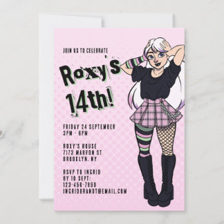 Convite Teen Girl Pink Cartoon Punk 14 Aniversário