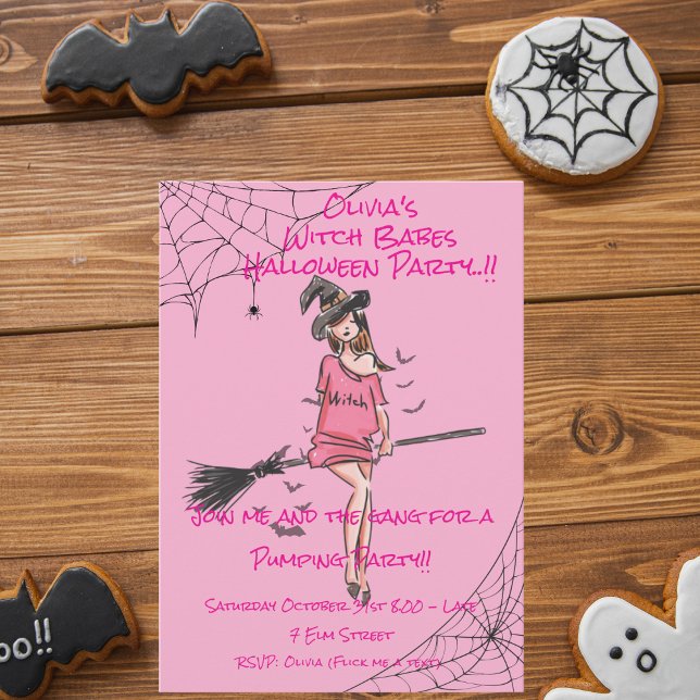 Convite Teen Girl Witch Babs Festa de Halloween (Witch Babes Halloween Party Invite)