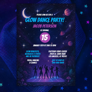Convite Teen Glow Space Dance Party com Silhouettes