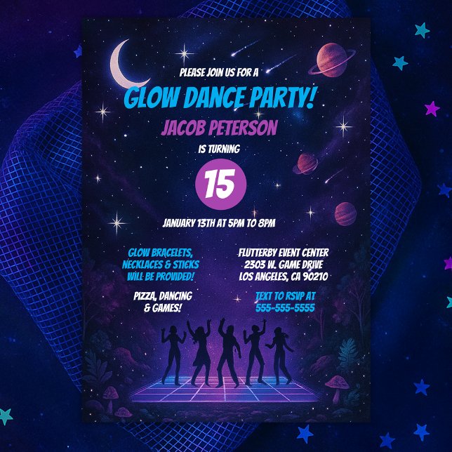 Convite Teen Glow Space Dance Party com Silhouettes (Teen Glow Space Dance Party with Silhouettes Invitation
)