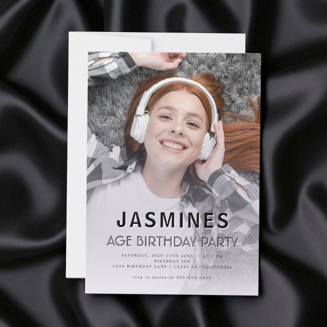 Convite Teen modern photo  birthday party (Criador carregado)