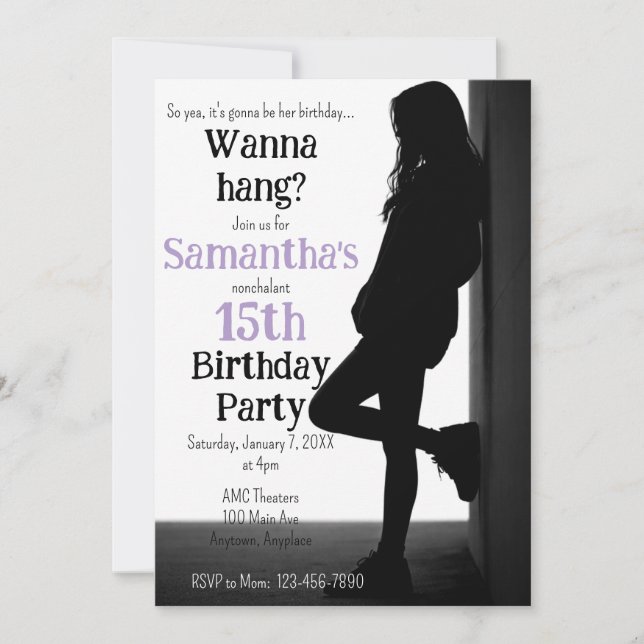 Convite Teen Nonchalant Birthday Party Invitation (Frente)