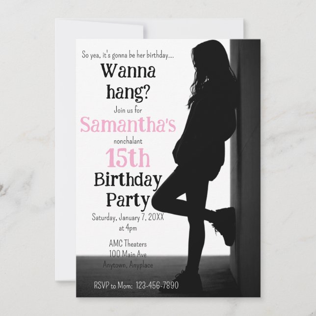 Convite Teen Nonchalant Birthday Party Invitation (Frente)