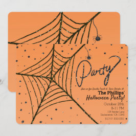 Convite Teia de Aranha com Purpurina Laranja e Preta Festa