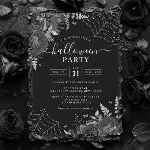 Convite Teias Florais Assustadoras de Halloween