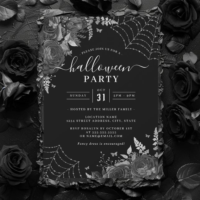Convite Teias Florais Assustadoras de Halloween  (Criador carregado)