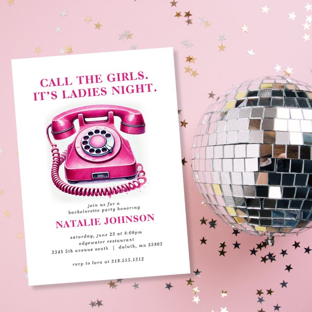 Convite Telefone Cor-de-Rosa Retrô Ligue para as Garotas F (Get ready to celebrate the bride-to-be with our Pink Retro Phone Bachelorette Party Invitation!)