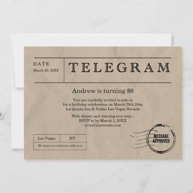 Convite Telegram Vintage (Frente)