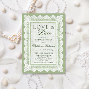 Convite Tema Amor e Renda Verde Sage Chuveiro de Noiva