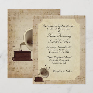 Convite Tema Antiquado de Casamento Musical