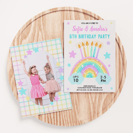 Convite Tema Arco-Íris de Aniversário Comum da Menina com