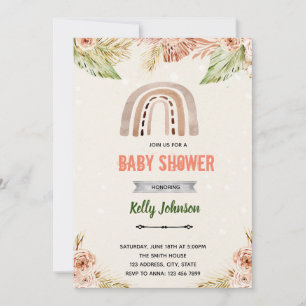 convite tema arco-íris de flores boho