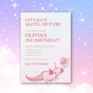 Convite Tema Axolote Rosa Suave para Festa de Aniversário 