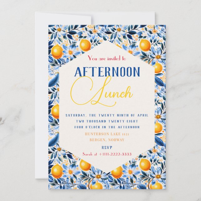 Convite Tema Azul e Limão  (Frente)