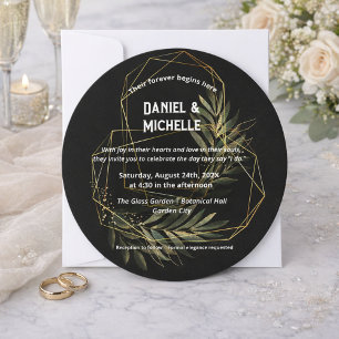 Convite Tema Botânico do Casamento Dourado Preto Arrancado