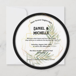 Convite Tema Botânico do Casamento Dourado Preto Arrancado