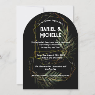 Convite Tema Botânico do Casamento Dourado Preto Arrancado