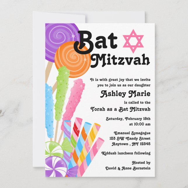 Convite Tema Candy Bat Mitzvah (Frente)
