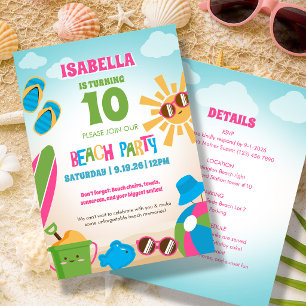 Convite Tema Colorido e Fofo de Praia para Festa de Aniver