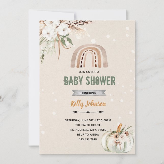 Convite Tema da abóbora do arco-íris (Frente)