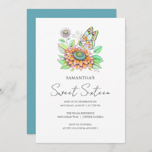 Convite Tema da borboleta de Festa de aniversário Doce 16