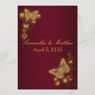 Convite Tema da borboleta do casamento do ouro de Borgonha
