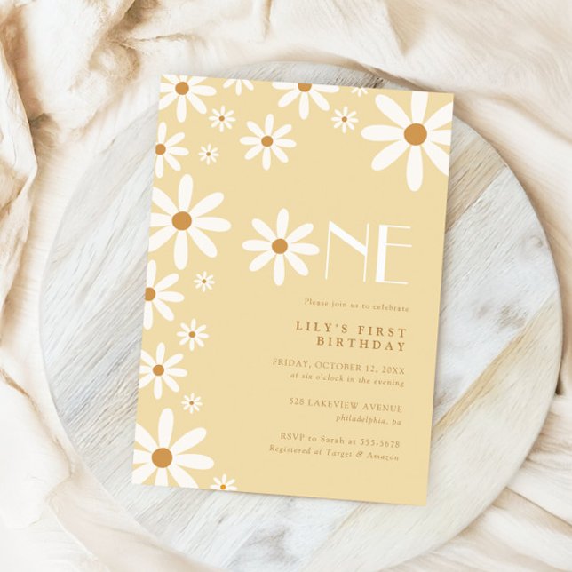 Convite Tema da Flor de primeiro aniversario Daisy Girl (Criador carregado)