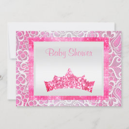 Convite tema da princesa rosa lace tiara bright chá de fra