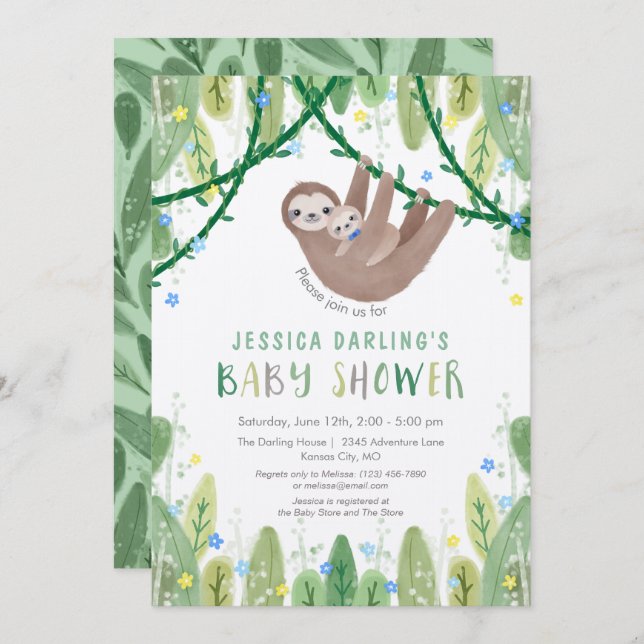 Convite Tema da selva do Arco do Bebê-Chá (Frente/Verso)