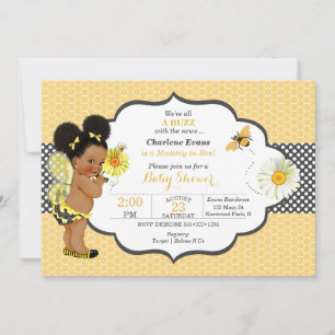Convite Tema de Abelha Amarelo Dourado Ponto Bebê Menina P