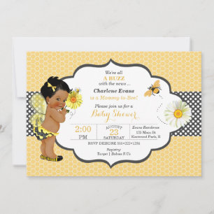 Convite Tema de Abelha Menina Bebê Amarelo Dourado Ponto