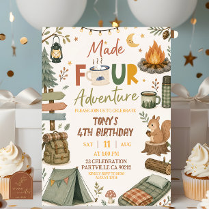 Convite Tema de Acampamento Feito QUATRO Aniversário de Av