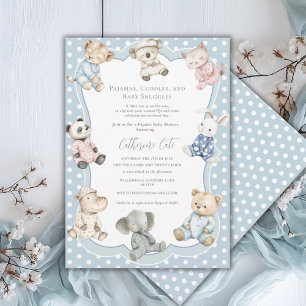 Convite Tema de Animais de Festa de Pijamas Azul para Chás
