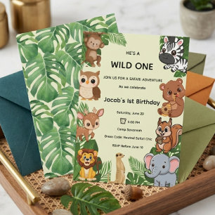 Convite Tema de Animais do Safari Festa Viral Wild One Ani