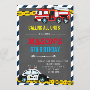 Convite Tema de aniversário de caminhão e polícia Convi