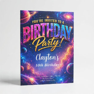 Convite Tema de Aniversário de Celebração da Galáxia Espac
