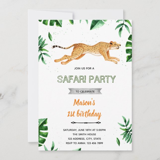 Convite Tema de aniversário de Cheetah (Frente)