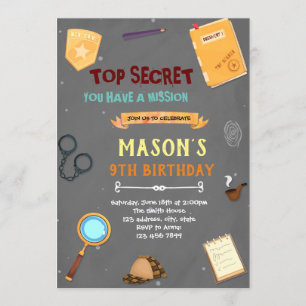 Convite tema de aniversário de espião