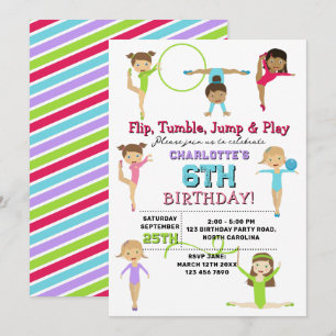 Convite Tema de Aniversário de Menina com Ginástica Infant