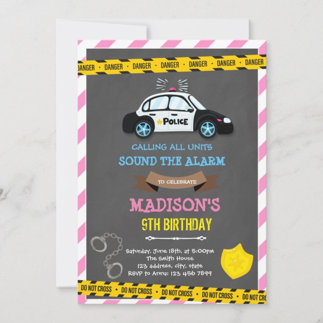 Convite Tema de aniversário de menina polícia (Frente)