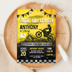 Convite Tema de Aniversário de Motocross - Bicicleta de Te