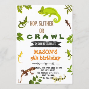 Convite tema de aniversário de réptil lagarto