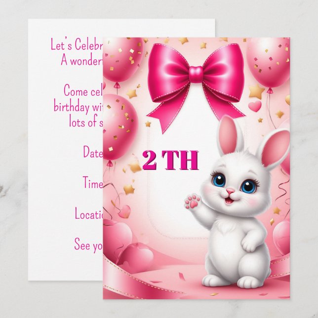 Convite Tema de Aniversário do Coelhinho Fofo 🐰 (Frente/Verso)