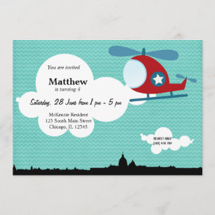 Convite Tema de aniversário do helicóptero (Azul)