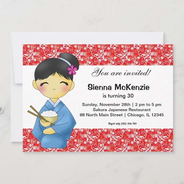 Convite Tema de aniversário do Japão (Frente)